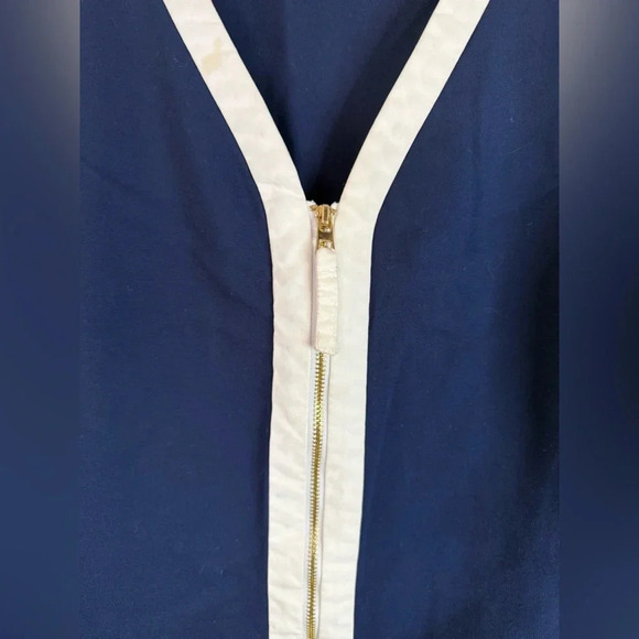 Tory Burch Women’s Blue & Whiter Kimberly Zip Front Mini Dress Size Small Petite - Picture 2 of 4